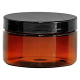 Earth'sAromatique FlatAmberPlasticJar with SmoothBlackLid 8oz
