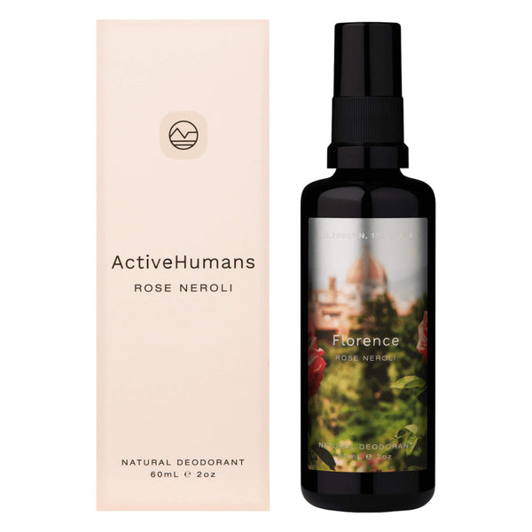 Box and Bottle of ActiveHumans NaturalDeodorant RoseNeroli 60ml