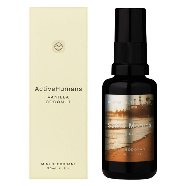 Box and Bottle of ActiveHumans NaturalDeodorant VanillaCoconut 30ml