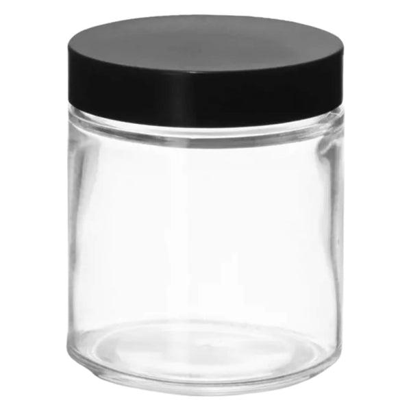 Earth'sAromatique ClearGlassJar with BlackLid 4oz
