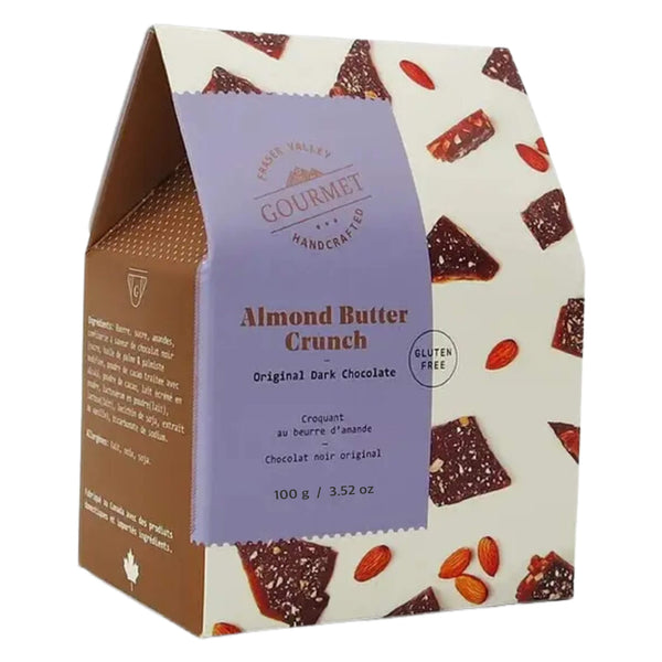 Package of FraserValleyGourmet AlmondButterCrunch DarkChocolate 100g
