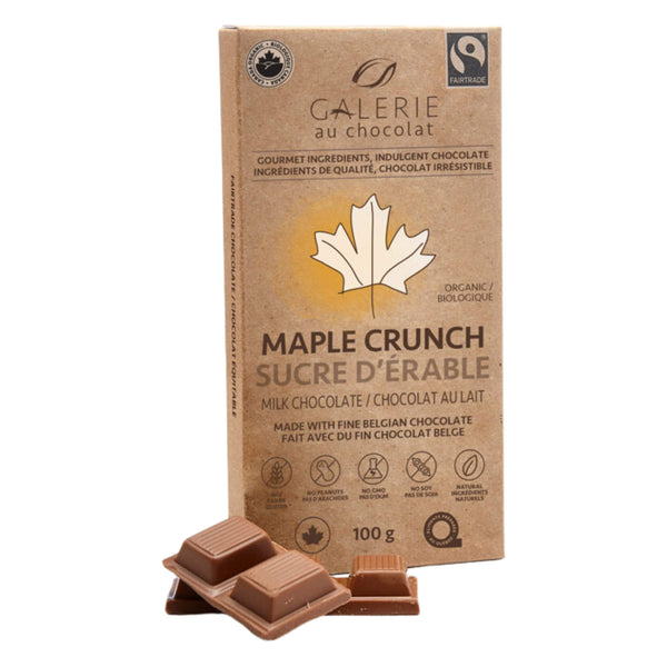 Bar of GalerieAuChocolate MapleCrunch MilkChocolate 100g