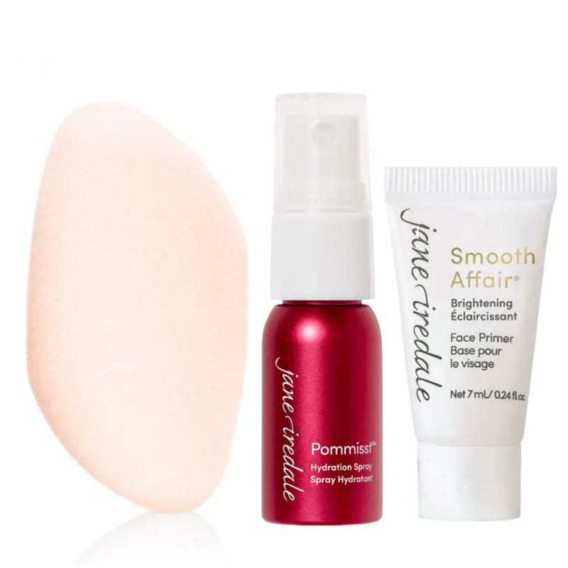 Contents of Jane Iredale Discovery Set: Flocked Sponge, Mini Pommisst, Deluxe Sample of Smooth Affair Face Primer