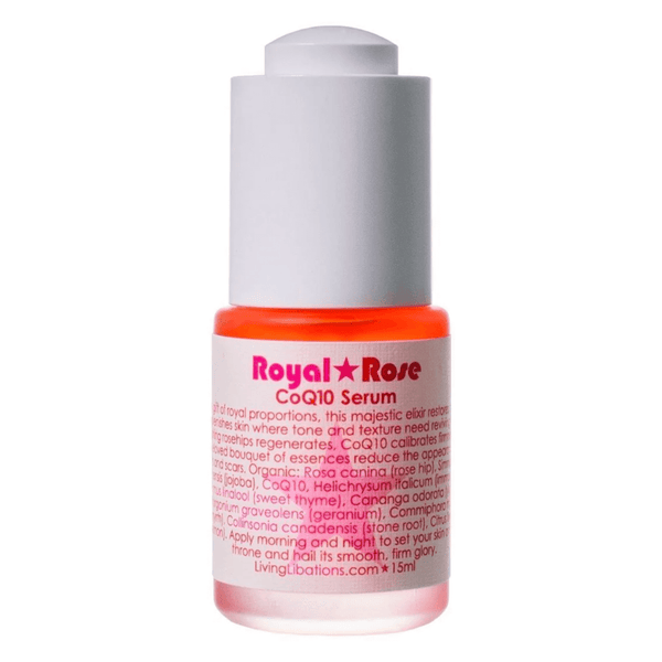 Bottle of LivingLibations RoyalRose CoQ10 Serum 15ml