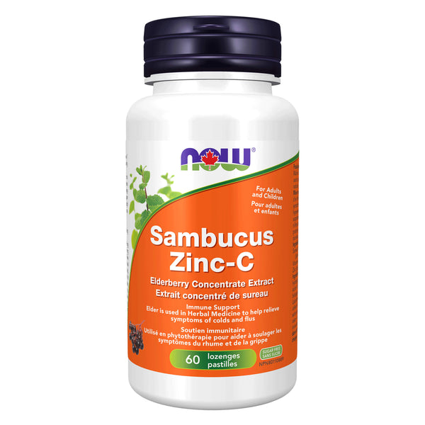 Bottle of NOW SambucusElderZincC SugarFree 60Lozenges
