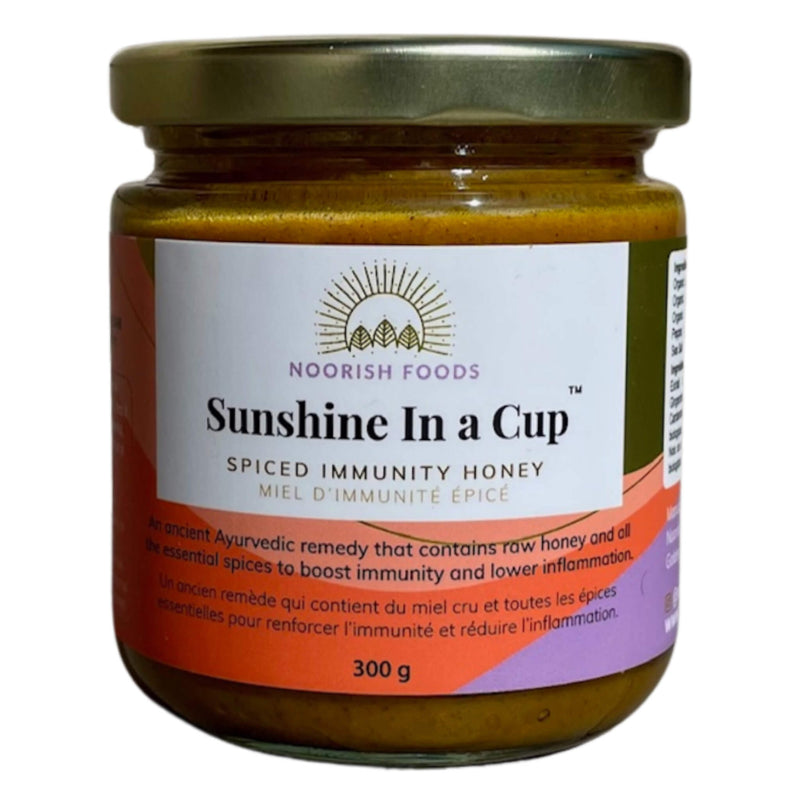 Jar of NoorishFoods SunshineInACup SpicedImmunityHoney 300g