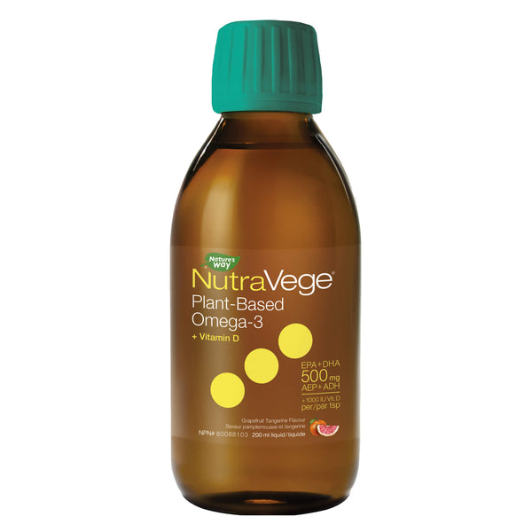 Bottle of NuraVeg Omega-3Plant+D GrapefruitTangerine 200ml
