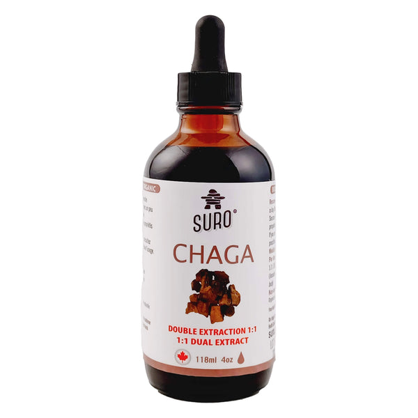 Bottle of Suro OrganicChaga 1:1 DualExtract 118ml