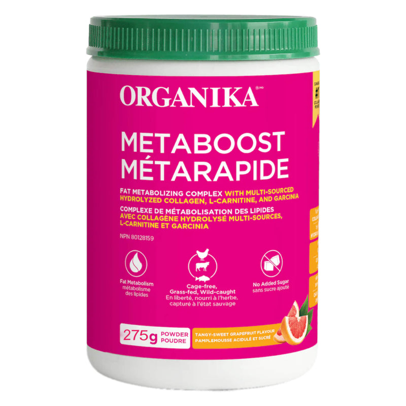 Tub of Organika Metaboost Multi-CollagenPowder Tangy-SweetGrapefruitFlavour 275gPowder