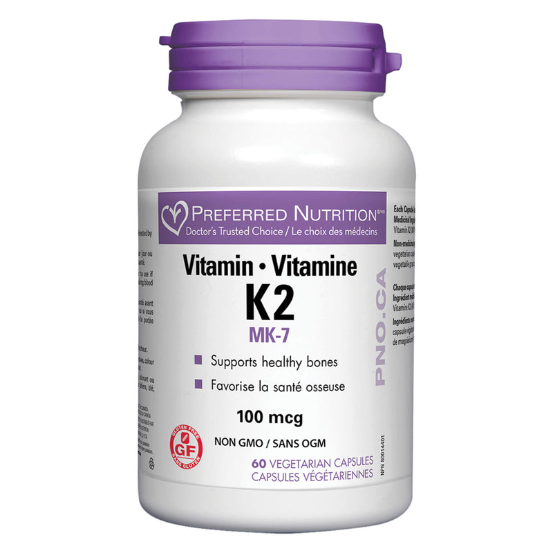 Bottle of PreferredNutrition VitaminK2 100mcg 60VegetarianCapsules