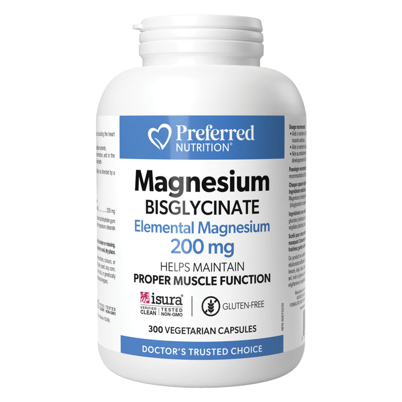 Bottle of PreferredNutrition MagnesiumBisglycinate 200mg 300VegetarianCapsules