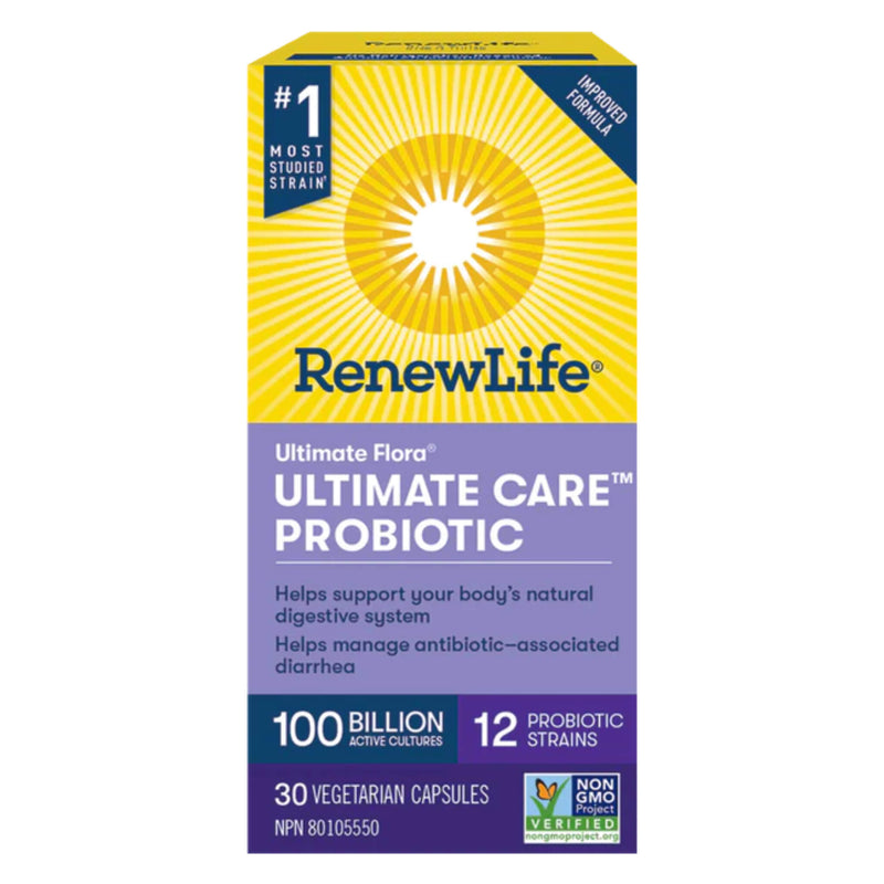 Box of RenewLife UltimateCare Probiotic 100Billion ActiveCultures 12ProbioticStrains 30VegetarianCapsules