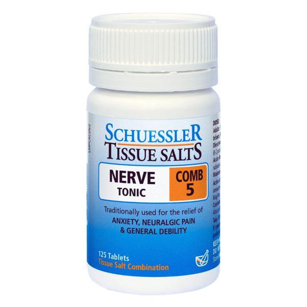 Bottle of SchuesslerTissueSalts NerveTonic Comb5 125Tablets